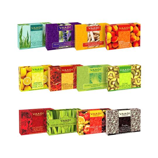 Vaadi Herbals Assorted Luxurious Handmade Herbal Soaps - (12Pcs)