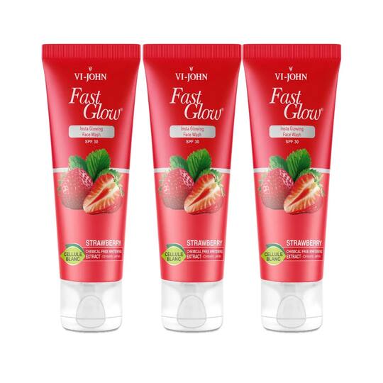 VI-JOHN Strawberry Fast Glow Insta Glowing SPF 30 Face Wash (Pack of 3)