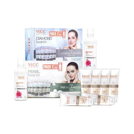 VLCC Diamond & Pearl Facial Kit with Free Rose Water Toner Combo