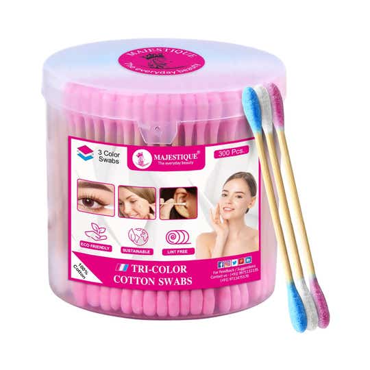 Majestique Eco-Friendly Tri-Color Cotton Ear Swabs Box (300 pcs)