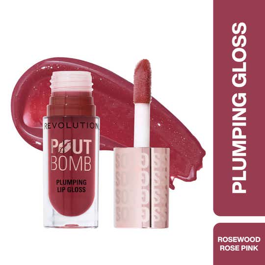 Makeup Revolution Pout Bomb Plumping Gloss - Rosewood Rose Pink (4.6 ml)
