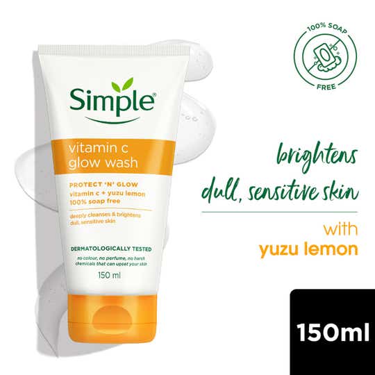 Simple Vitamin C Facial Wash, 100% Soap Free, Gentle Brightening Cleanser with Yuzu Lemon (150ml)