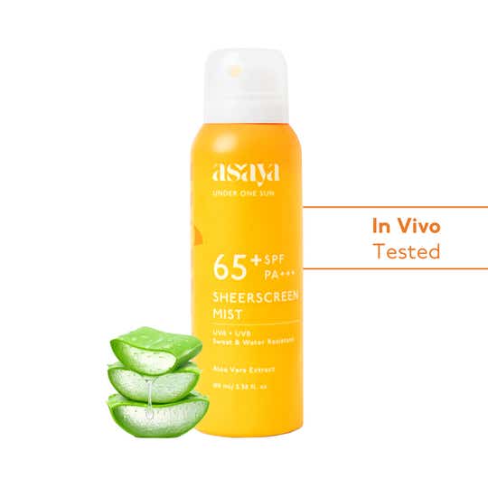 Asaya Sunscreen SPF 65 PA+++ Spray PA+++ Broad ,UVA+UVB, No White-Cast Water Resistant (100 ml)