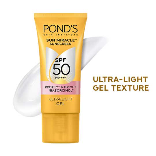 Pond's Sun Miracle with SPF 50 Ultra Light Gel Sunscreen for Radiant Skin (50 g)