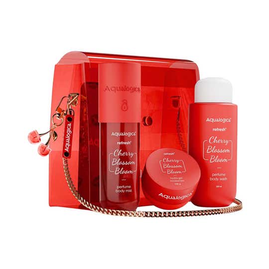 Aqualogica Cherry Blossom Bloom Perfume Body Wash Mist and Hydra Gel Premium Gift Pack (3 pcs)