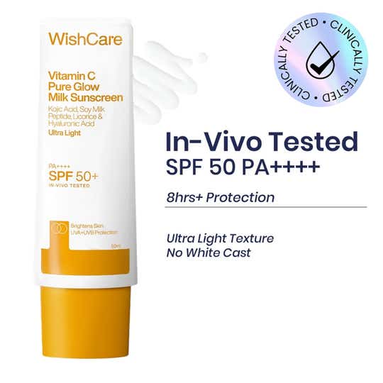 WishCare Vitamin C Pure Glow Face Sunscreen SPF50PA++++In-Vivo Tested Ultra Light&No WhiteCast(50 g)