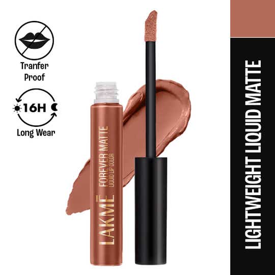 Lakme Forever Matte Liquid Lip 16hr Lipstick Lightweight & Transferproof - Nude Latte (5.6 ml)