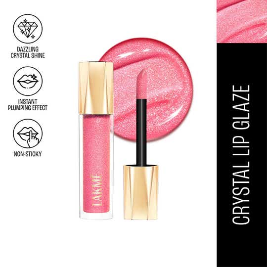 Lakme Glitterati Lip Glaze with Vegan Collagen for Glossy Lips - 203 Hot Pink Cosmo (5 ml)