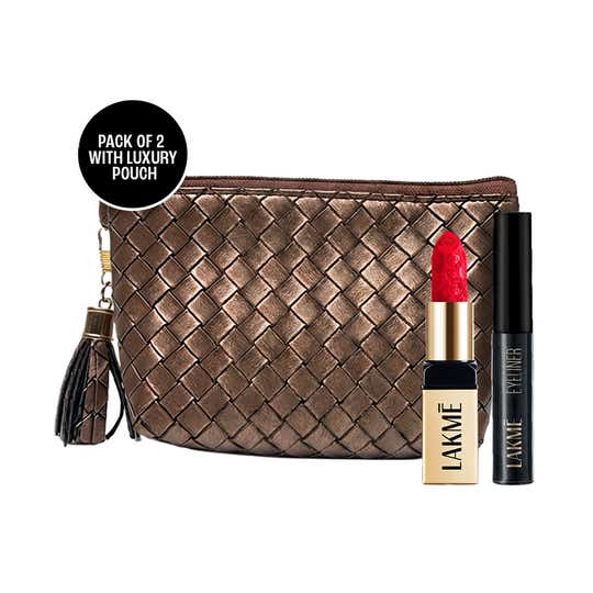Lakme Wedding Guest Glam Kit Bullet Lipstick - Scarlet Rose Precision Eyeliner - Black (3 pcs)