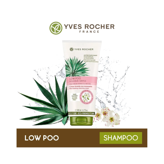 Yves Rocher Low Shampoo Gentle Hair Non-Foaming Cleansing Cream Sulfate Free 200 ml