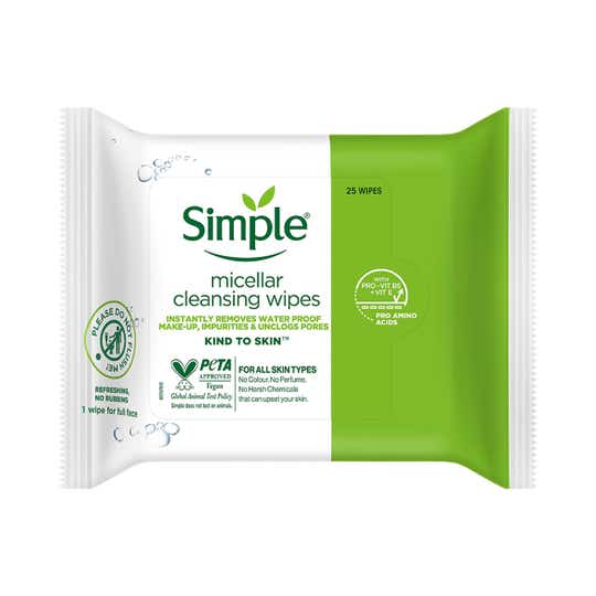Simple Kind to Skin Micellar Cleansing Wipes with Triple Purified Water (25 pcs)