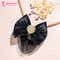 Majestique Satin Bow Hair Clip with Floral Net Bun Cover - Black