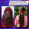 Majestique Red Rose Hair Clip with Golden Stone Tassels -Red