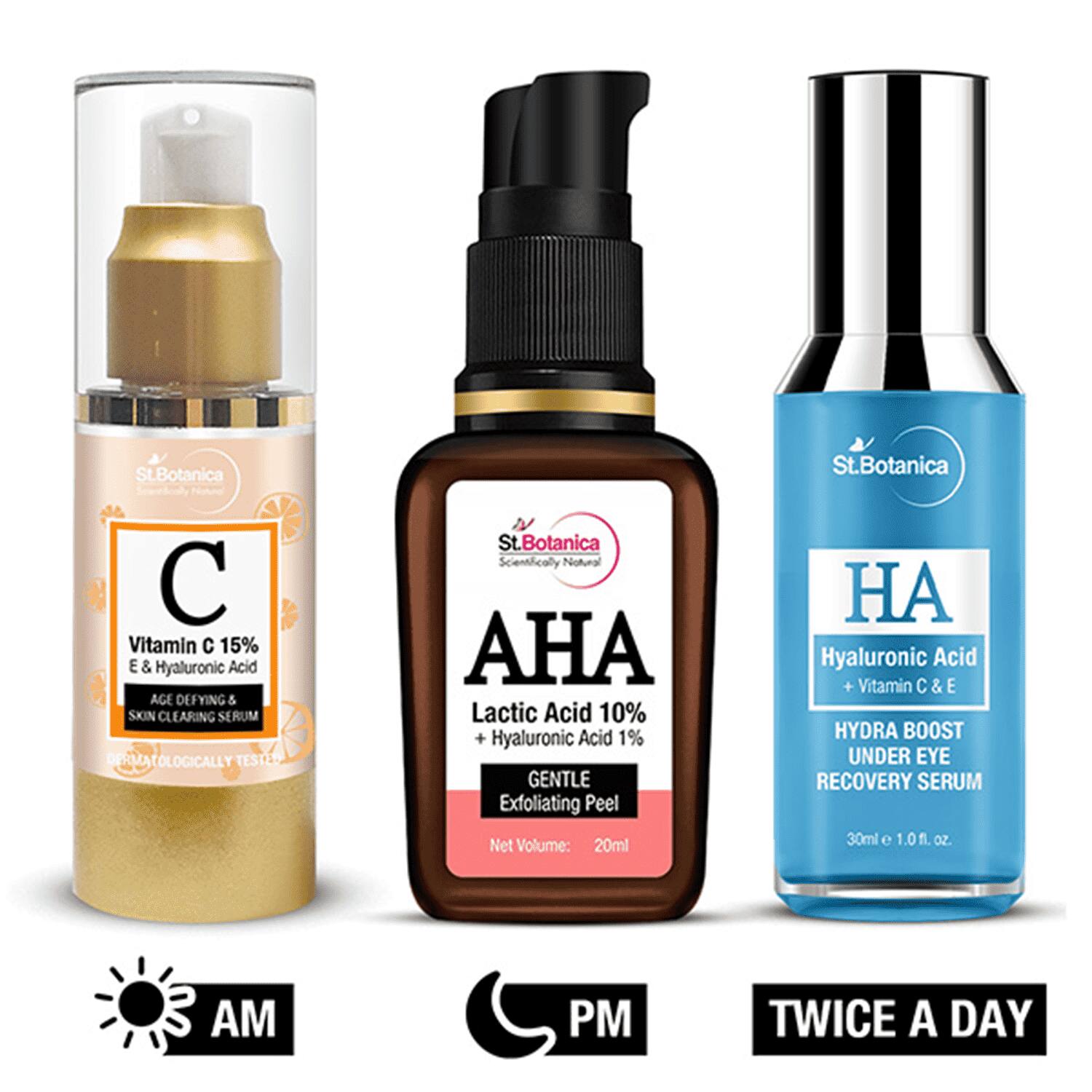 St.Botanica | St.Botanica Vitamin C Age Defying Face Serum + Lactic Acid + HA Under Eye Serum - (3 Pcs)