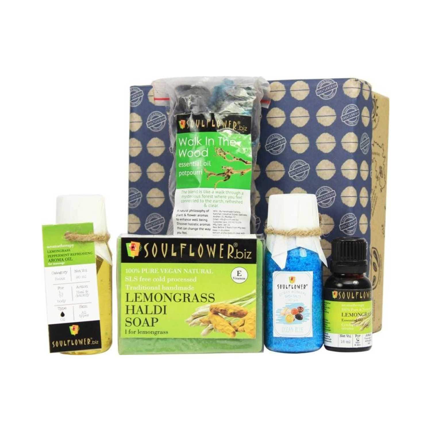 Soulflower | Soulflower Lemongrass Bath & Aroma Set - (5 Pcs)