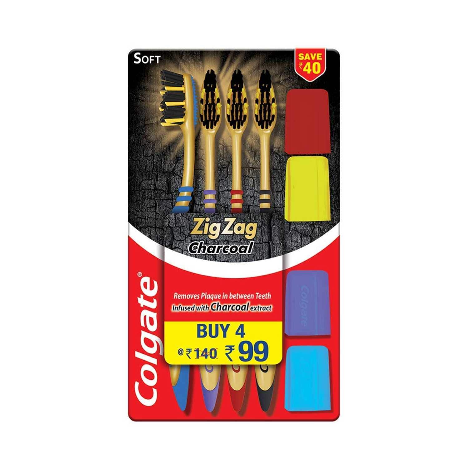 Colgate Palmolive | Colgate Palmolive Zig Zag Charcoal Soft Toothbrush (4 Pcs)