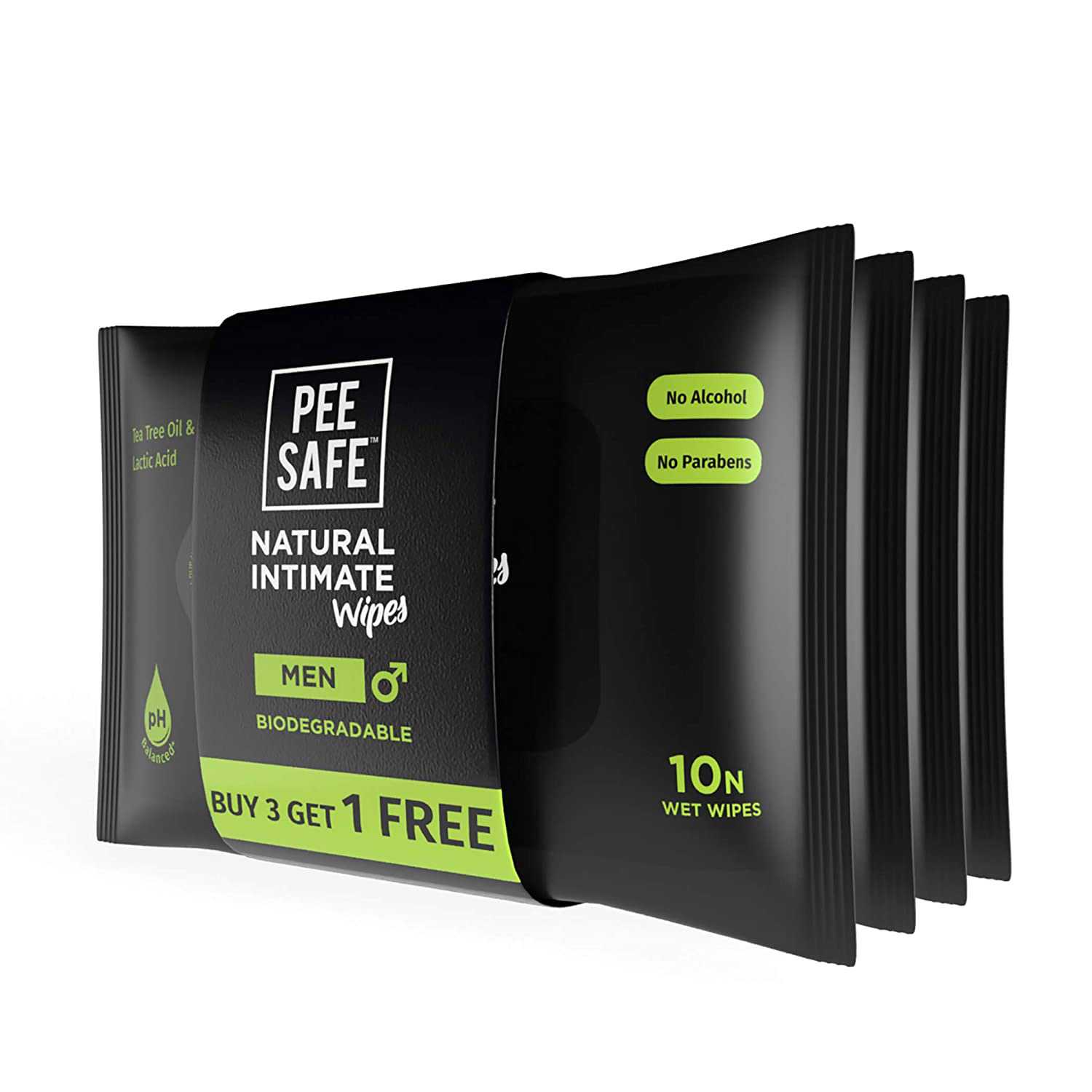 Pee Safe Intimate Wipes for Men, Biodegradable, ( 40 Wipes X Pack of 4)