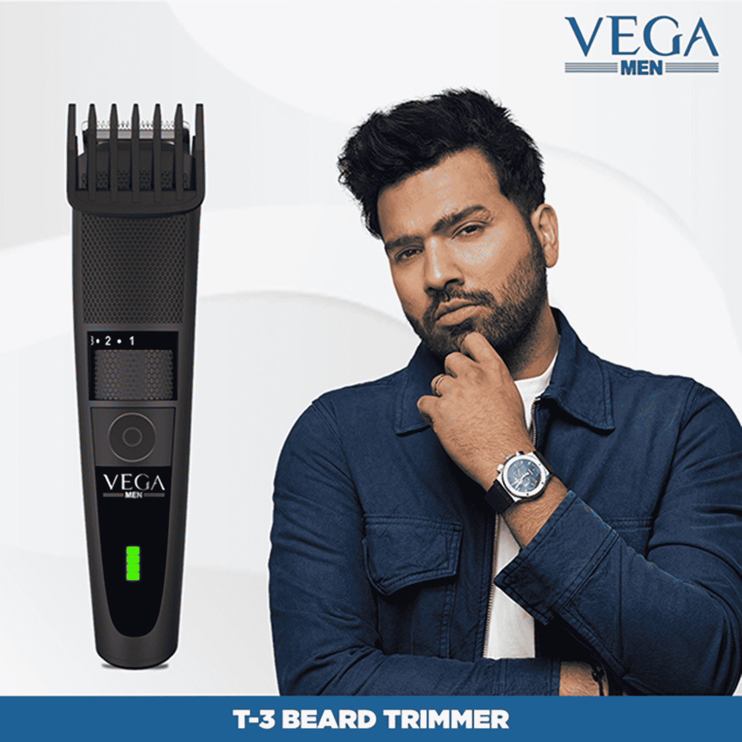 Vega | VEGA Men T3 Beard Trimmer For Men With Quick Charge, 90 Mins Run-time, For Cord & Cordless Use And 20 Length Settings, (VHTH-19)