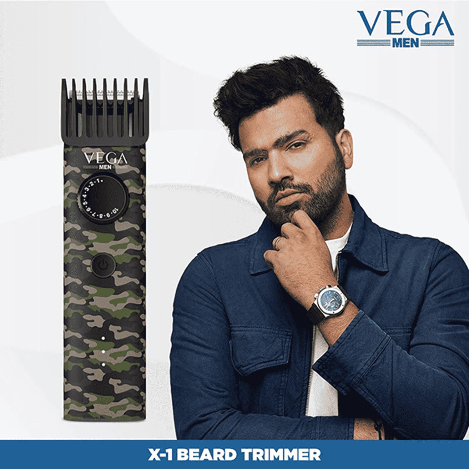 Vega | VEGA Men X1 Beard Trimmer For Men With Quick Charge, 90 Mins Run-time, Waterproof, For Cord & Cordless Use And 40 Length Settings, (VHTH-16)