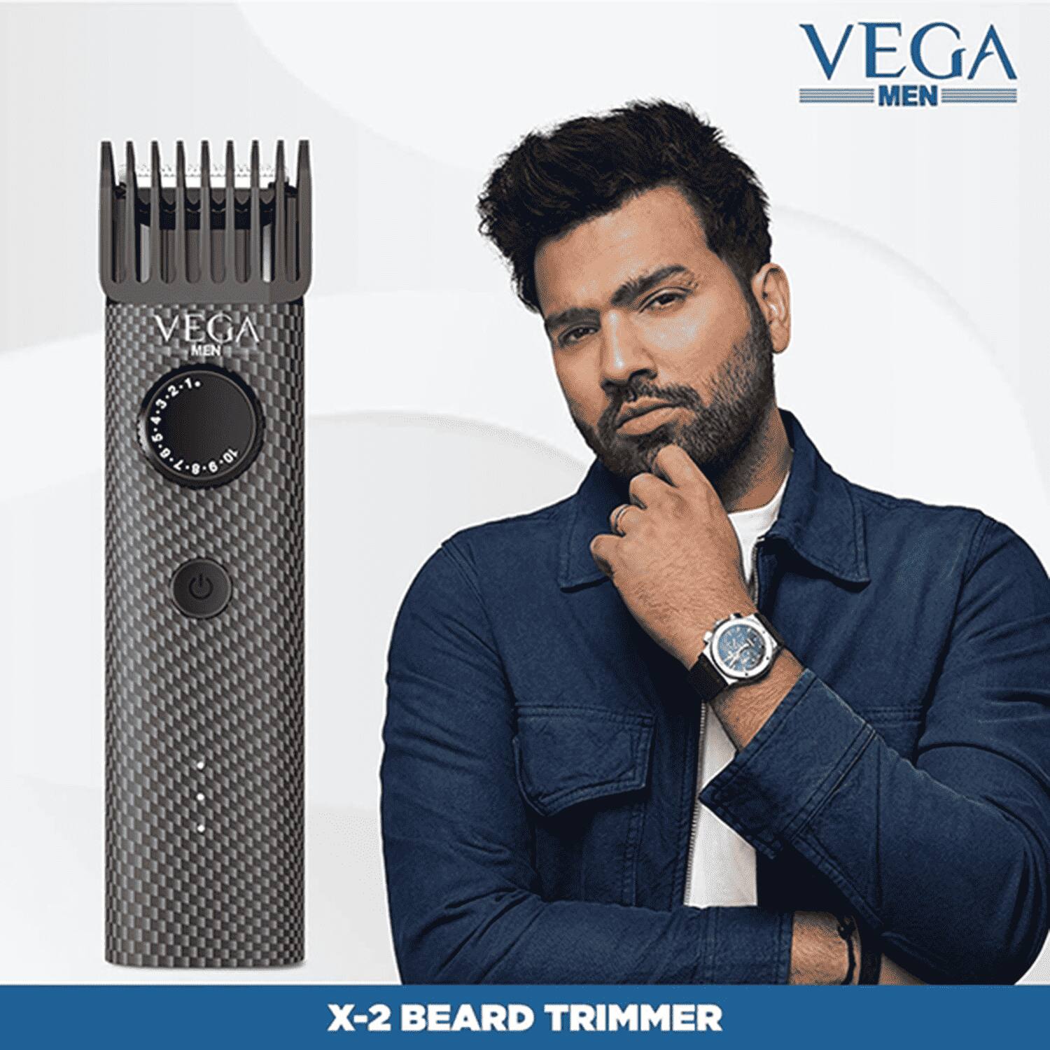 Vega | VEGA Men X2 Beard Trimmer For Men With Quick Charge, 90 Mins Run-time, Waterproof, For Cord & Cordless Use And 40 Length Settings, (VHTH-16)