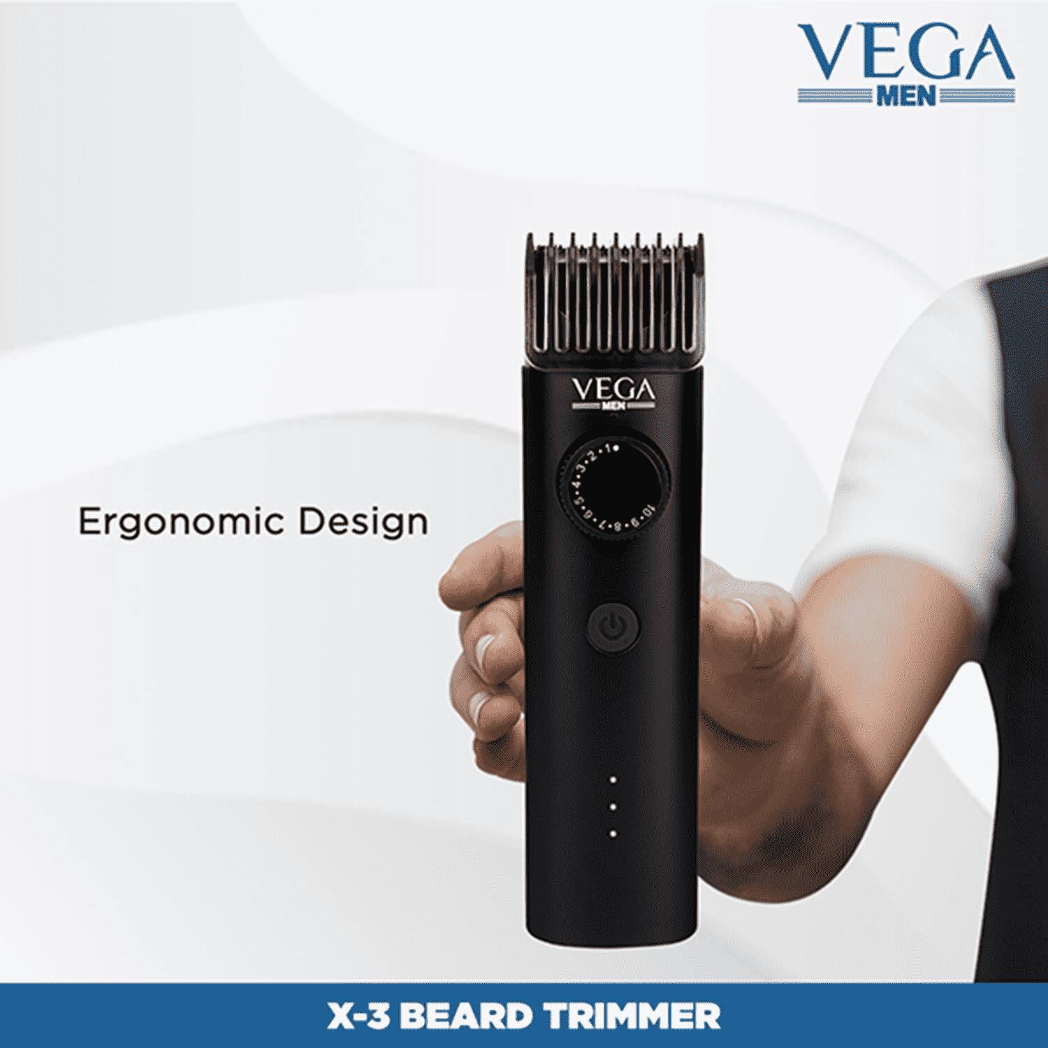 Vega | VEGA Men X3 Beard Trimmer For Men With Quick Charge, 90 Mins Run-time, Waterproof, For Cord & Cordless Use And 40 Length Settings, (VHTH-24)