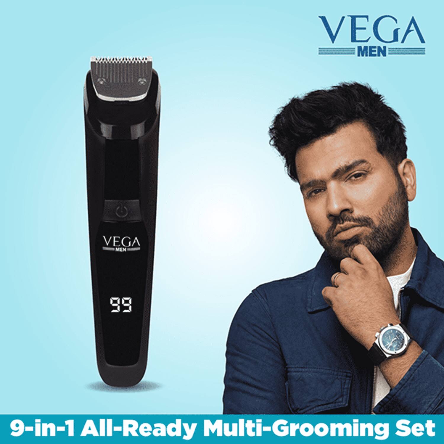 Vega | VEGA Men 9-in-1 Multi-Grooming Set with Beard/Hair Trimmer, Nose Trimmer & Body Groomer And Shaver, (VHTH-21)