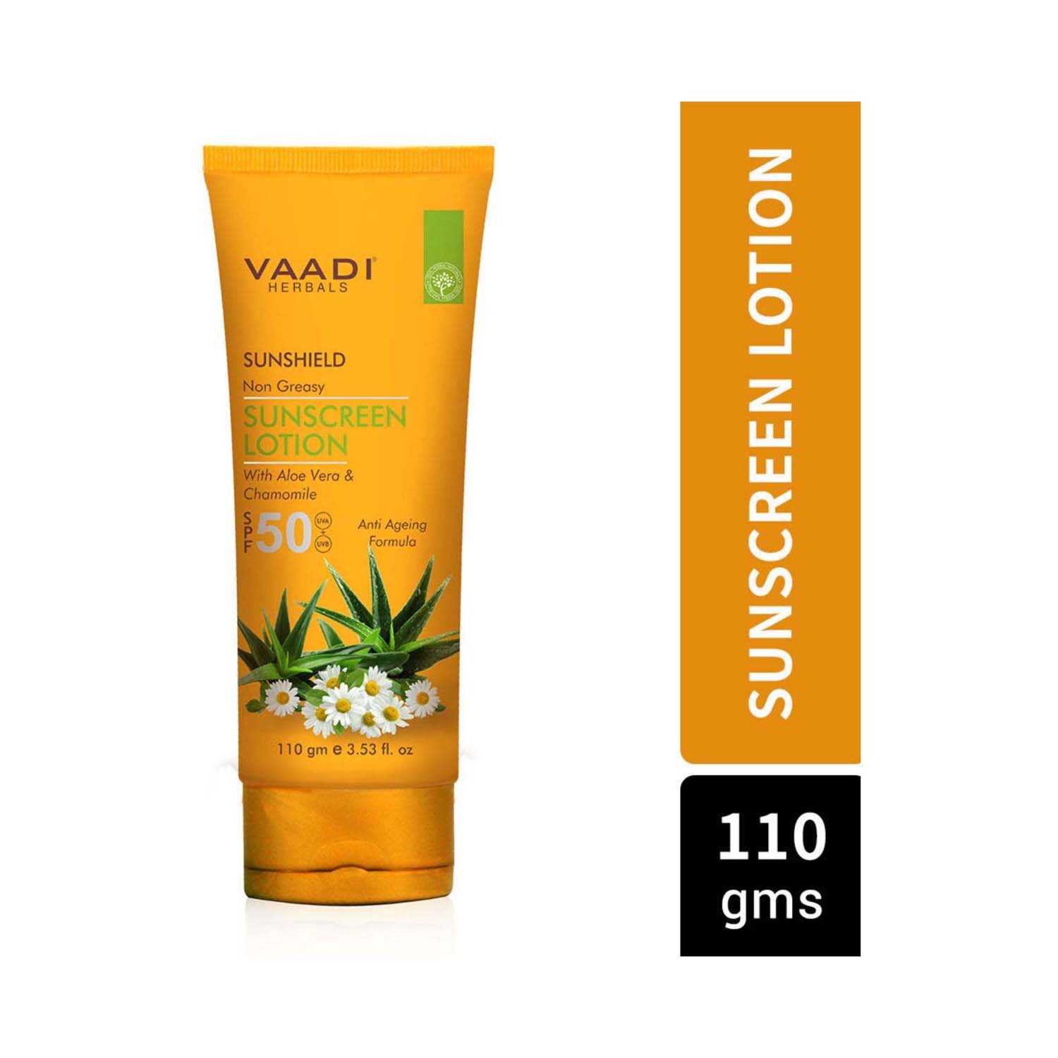 VAADI Herbals | Vaadi Herbals Sunscreen Lotion SPF 50 With Aloe Vera and Chamomile (110g)