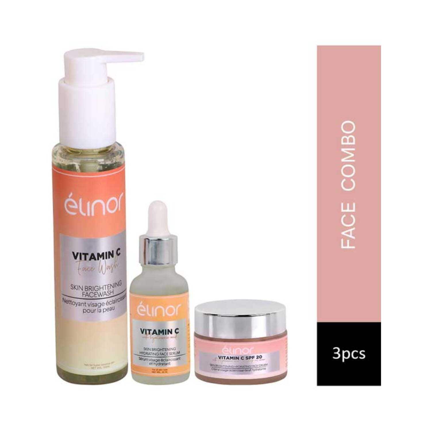 ELINOR | Elinor Vitamin C Face Wash + Hyaluronic Acid Face Serum + Vitamin C Rosehip Oil Cream (3 Pcs)