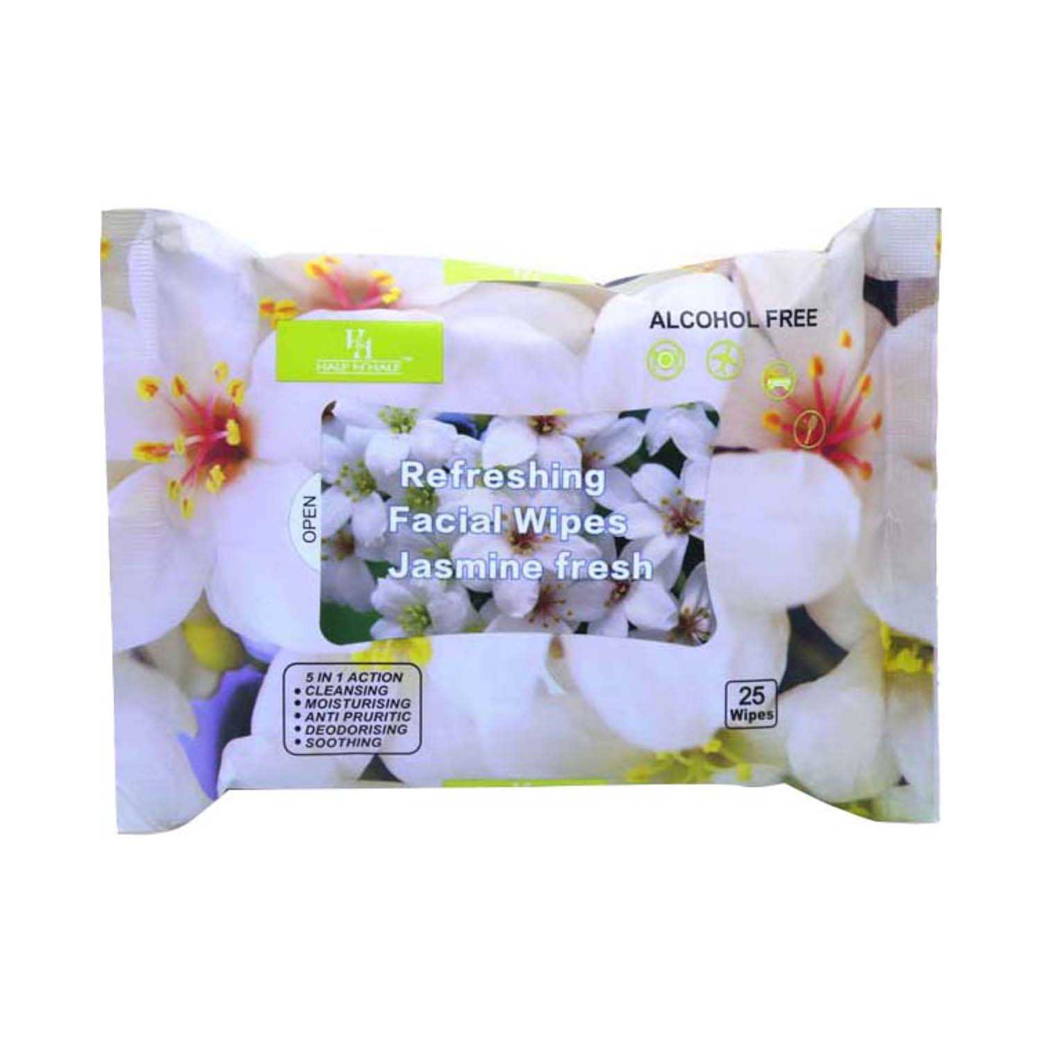 Half N Half | Half N Half Refreshing Jasmine Fresh Facial & Makeup Wipes - (25 Pcs)
