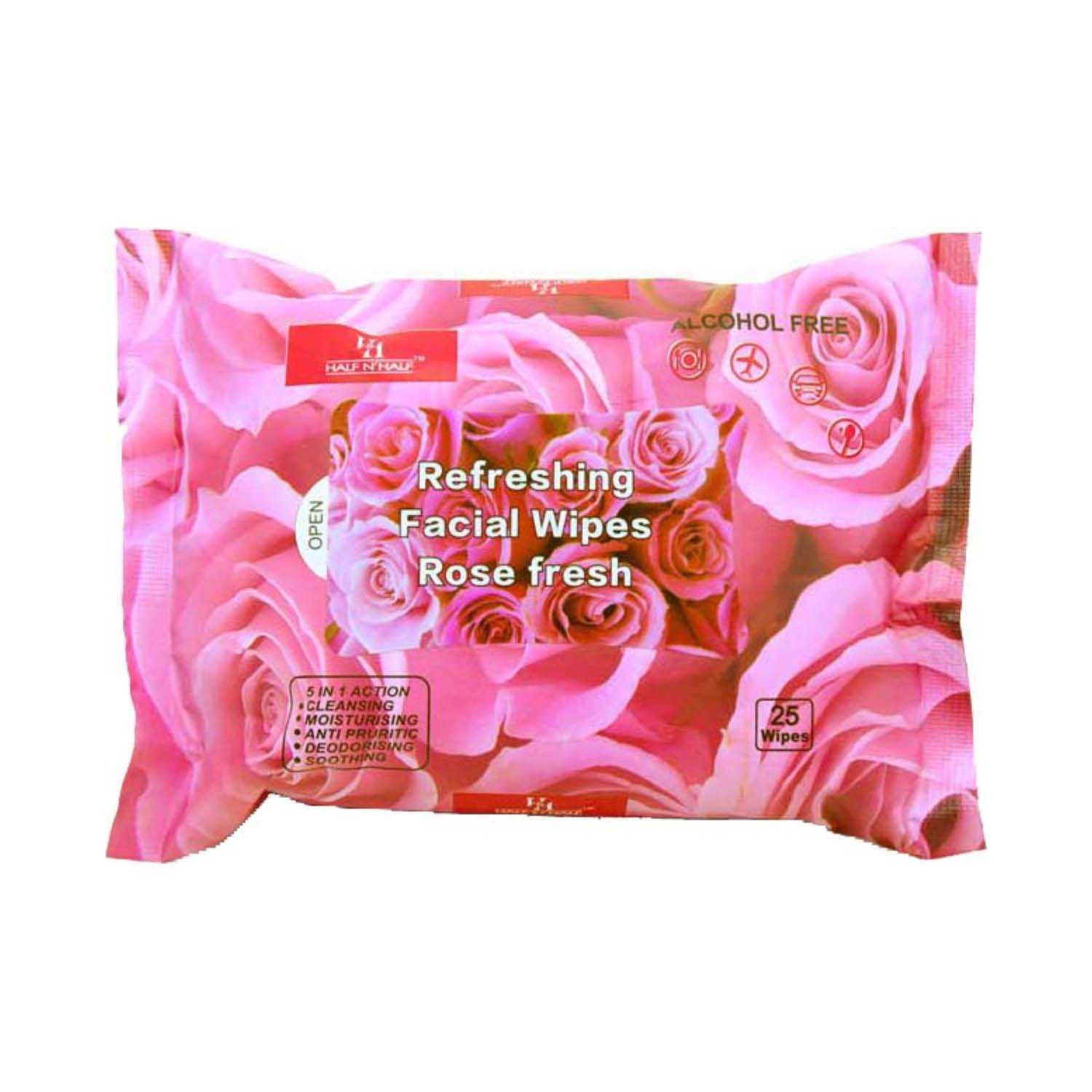 Half N Half | Half N Half Refreshing Rose Fresh Facial & Makeup Wipes - (25 Pcs)
