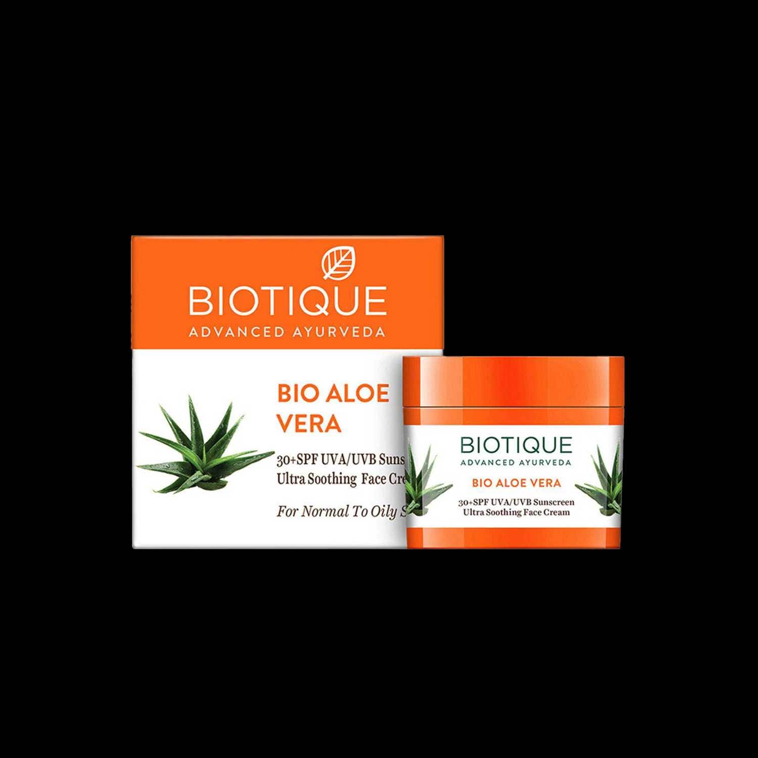 Biotique | Biotique Bio Aloe Vera 30+ SPF UVA/UVB Sunscreen Ultra Soothing Face Cream - (50g)