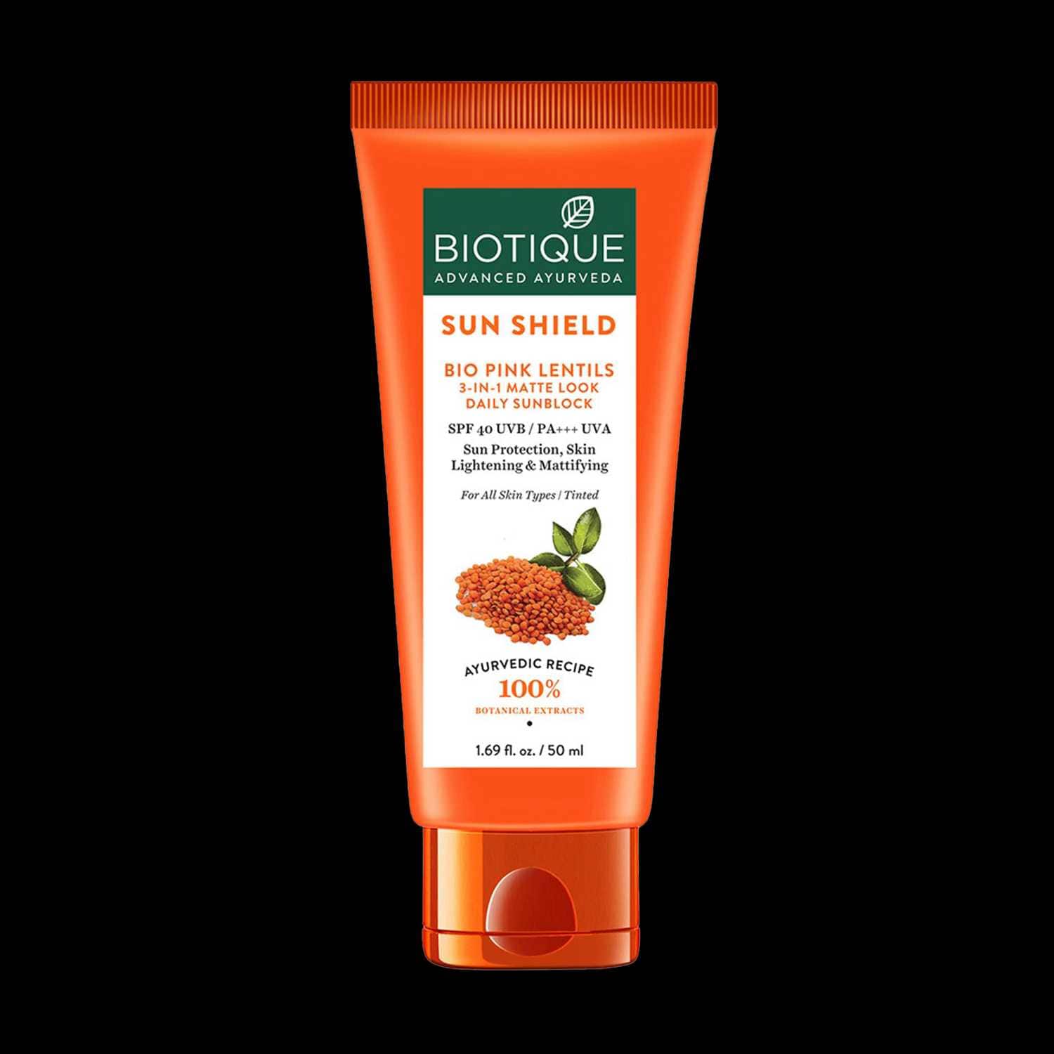 Biotique | Biotique Bio Pink Lentils 3-In-1 Matte Look Daily Sun Block Sunblock SPF 40 - (50ml)