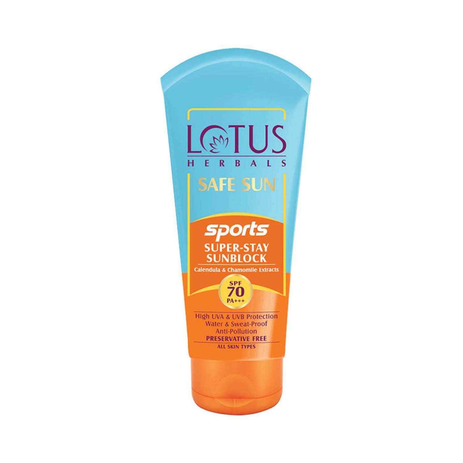 Lotus | Lotus Herbals Safe Sun Sports Super Stay Sunblock SPF 70 Sunscreen - (40g)