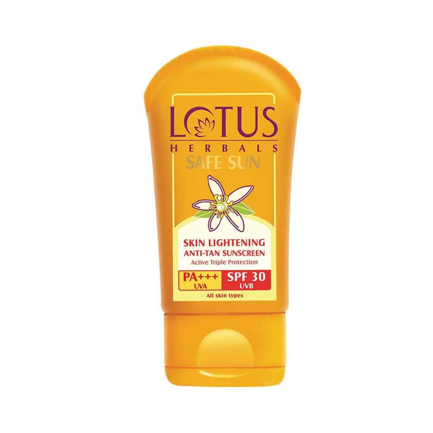 Lotus | Lotus Herbals Safe Sun Skin Lightening Anti-Tan Sunblock Pa+++ SPF 30 Sunscreen - (50g)
