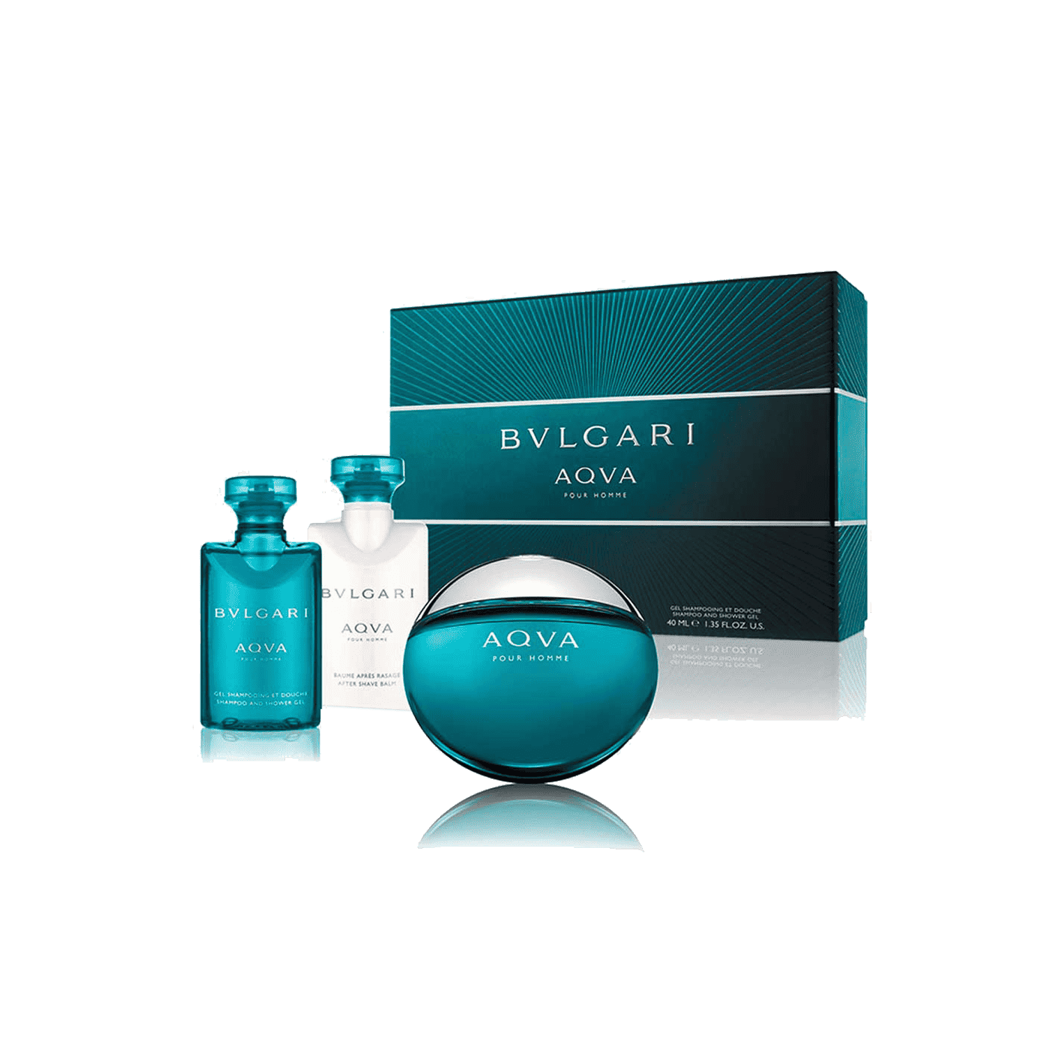 Bvlgari | Bvlgari Aqva Ph Gift Set: Eau de Toilette50ml, After Shave Balm 40ml, Shampoo and Shower Gel 40ml - 4 Pcs