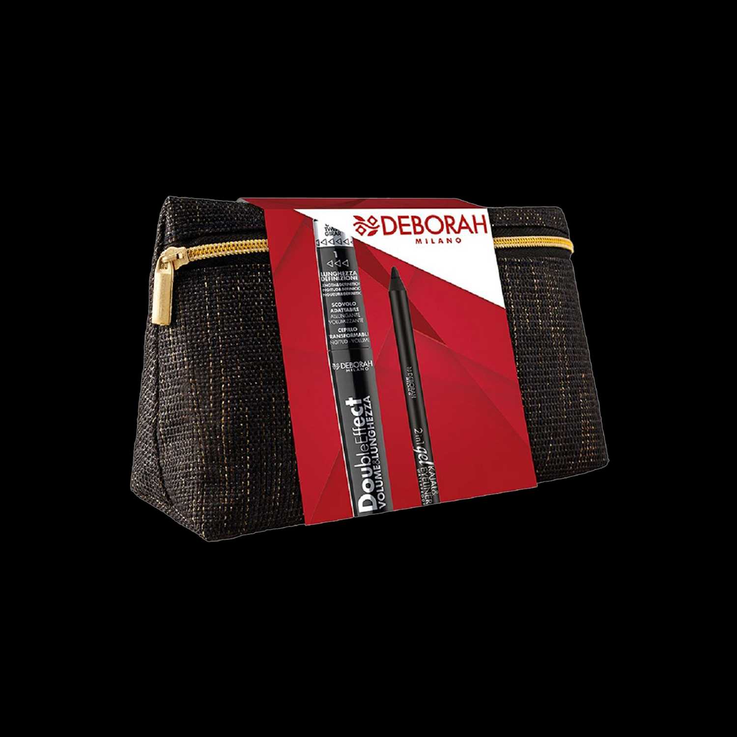 Deborah Milano | Deborah Milano Black Pochette With Double Effect Mascara, 2-In-1 Kajal & Eyeliner Gel Pencil - Black - 2 Pcs