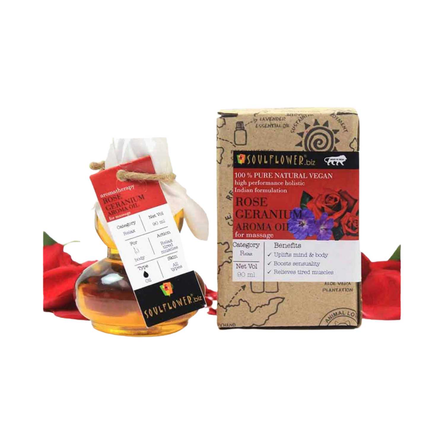 Soulflower | Soulflower Rose Geranium Aroma Massage Oil - (90ml)