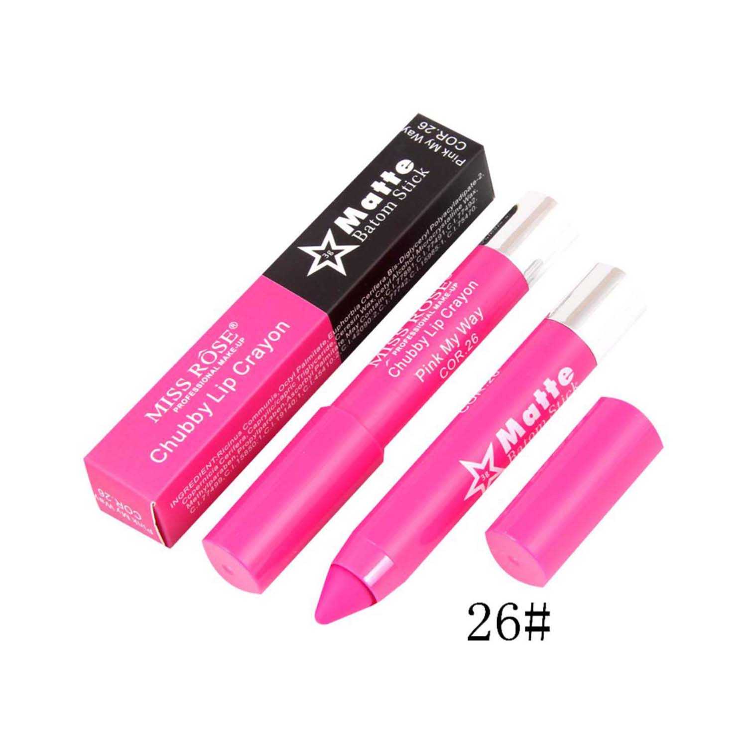 Miss Rose | Miss Rose Matte Batom Stick Chubby Lip Crayon - 26 Pink My Way (3g)