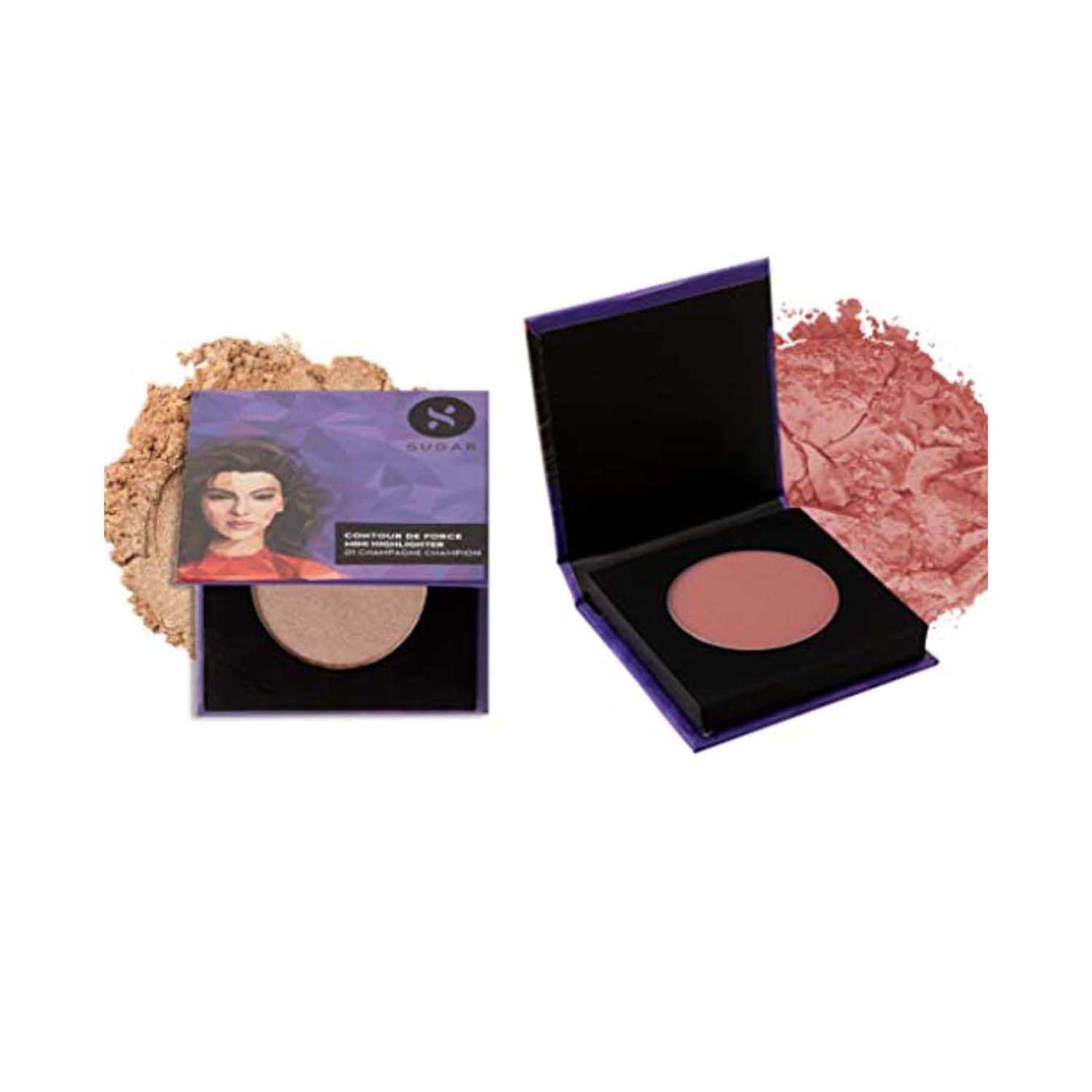 SUGAR Cosmetics | Sugar Contour De Force & Mini Blush Kit : 01 Peach Peak, 01 Champagne Champion (2 Pcs)