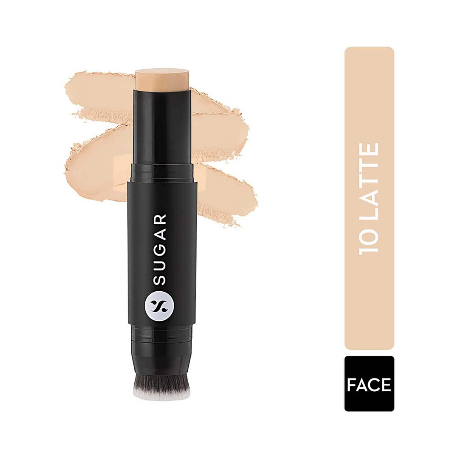 SUGAR Cosmetics | Sugar Ace Of Face Foundation Stick With Inbuilt Brush - 10 Latte (Light, Warm Undertone) (12g)
