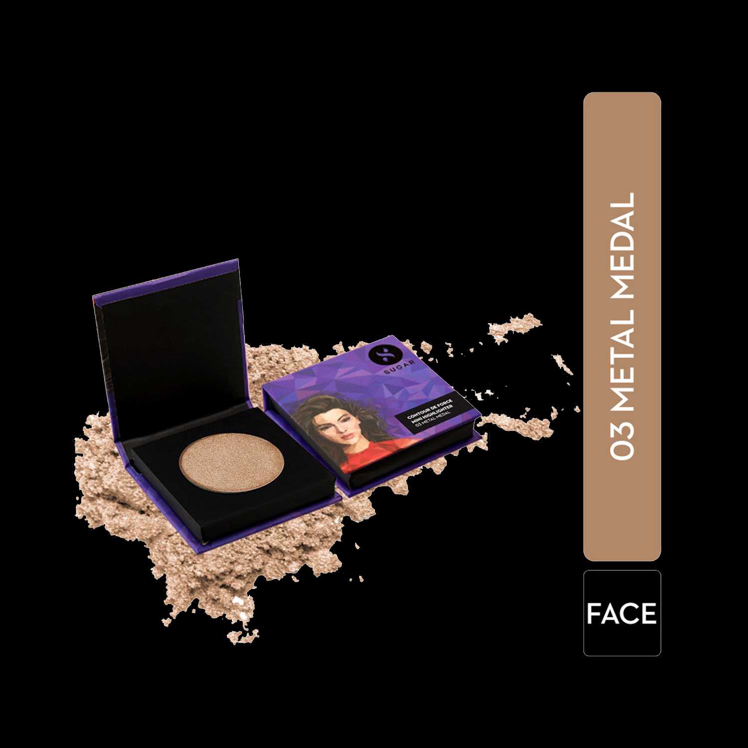 SUGAR Cosmetics | Sugar Contour De Force Mini Highlighter - 03 Metal Medal (Soft Gold) (4g)