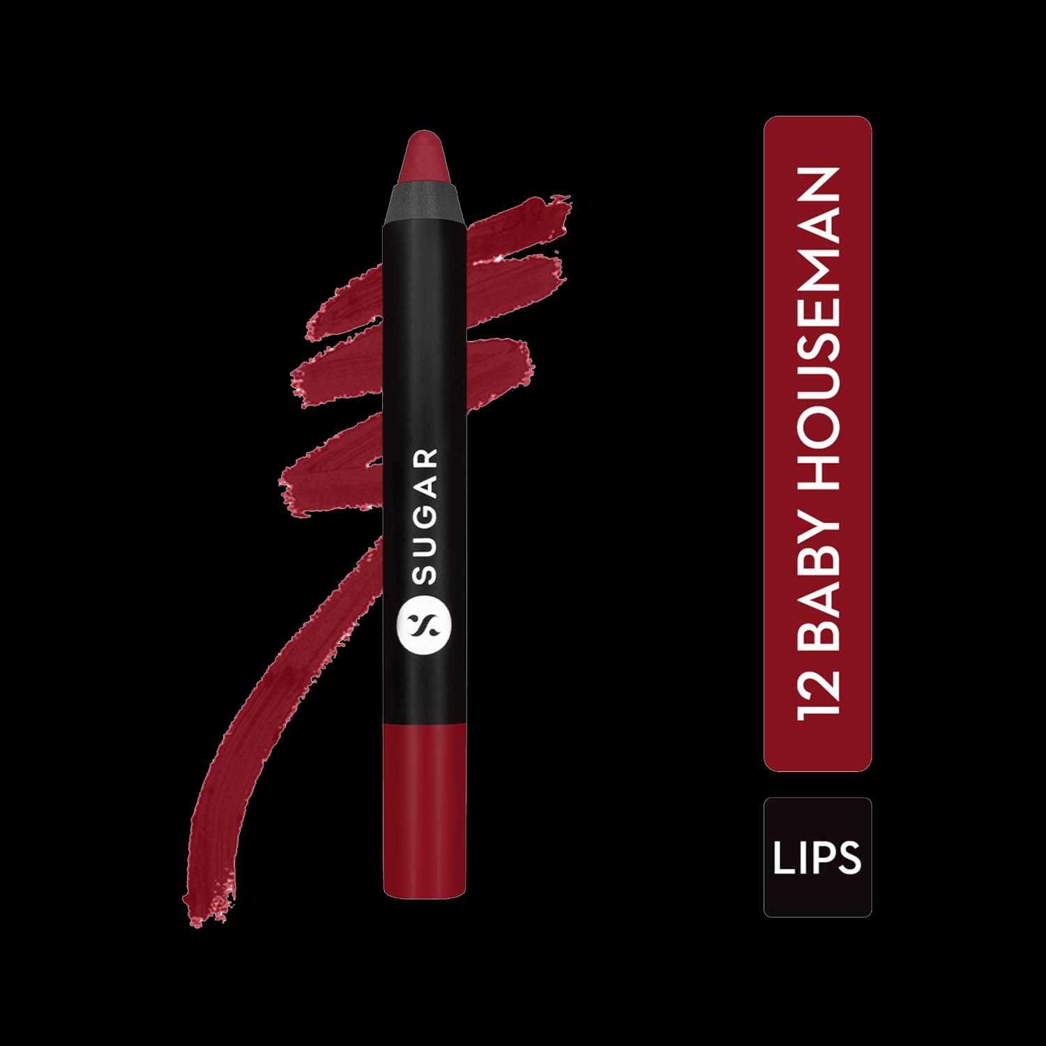 SUGAR Cosmetics | Sugar Matte As Hell Crayon Lipstick - 12 Baby Houseman (Deep Pink) (2.8g)