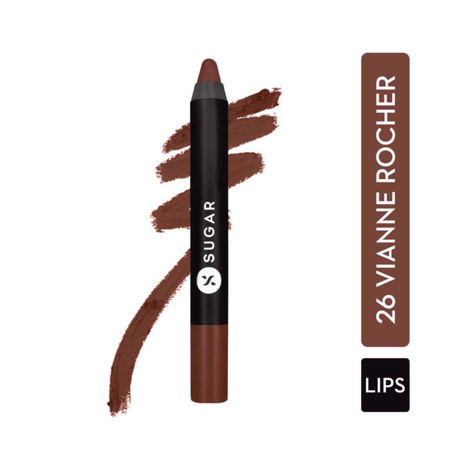 SUGAR Cosmetics | Sugar Matte As Hell Crayon Lipstick - 26 Vianne Rocher (Deep Chocolate Brown) (2.8g)