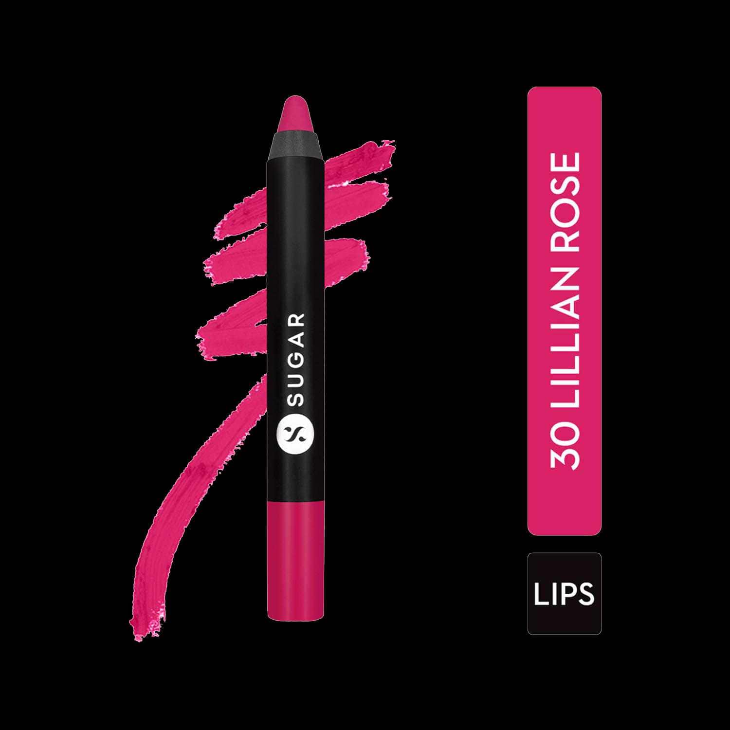 SUGAR Cosmetics | Sugar Matte As Hell Crayon Lipstick - 30 Lillian Rose (Magenta) (2.8g)
