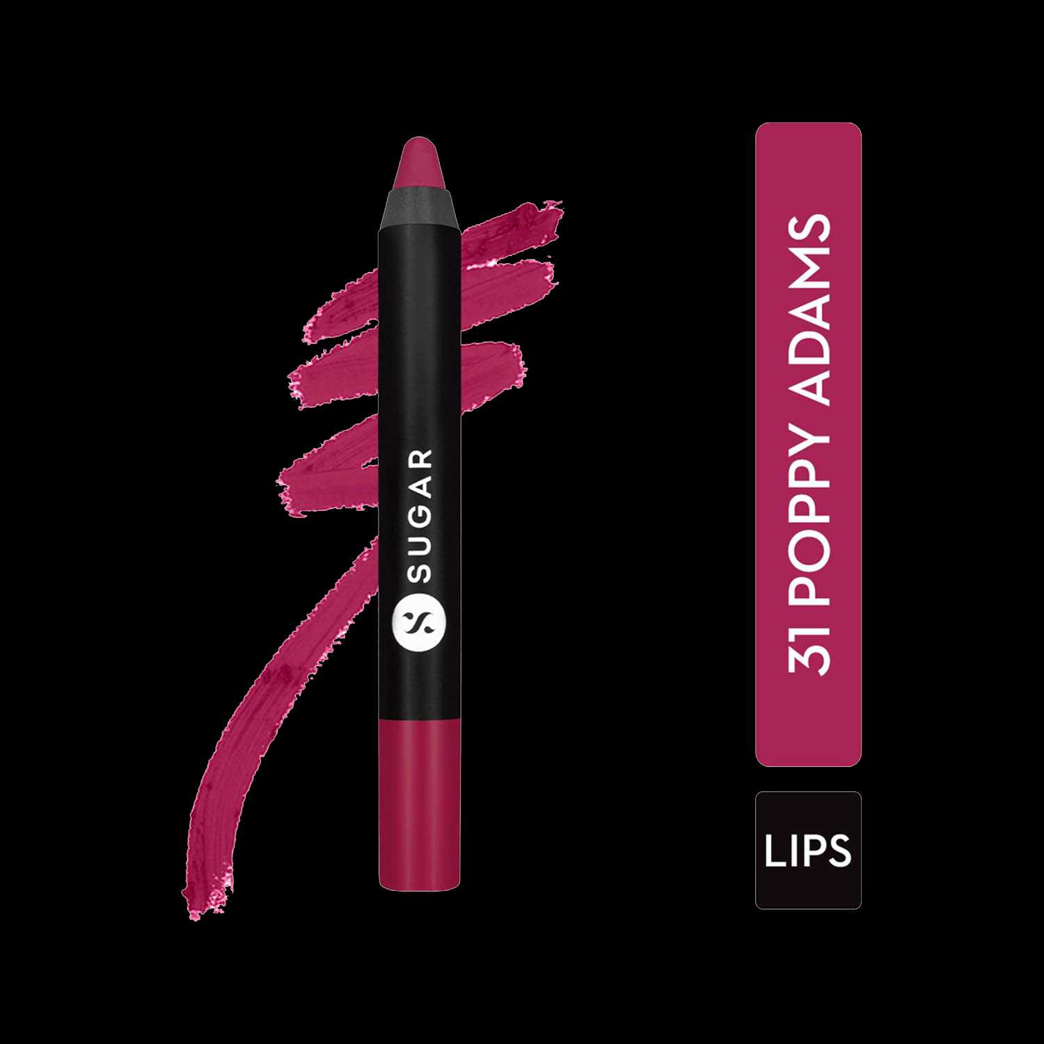 SUGAR Cosmetics | Sugar Matte As Hell Crayon Lipstick - 31 Poppy Adams (Raspberry Pink) (2.8g)
