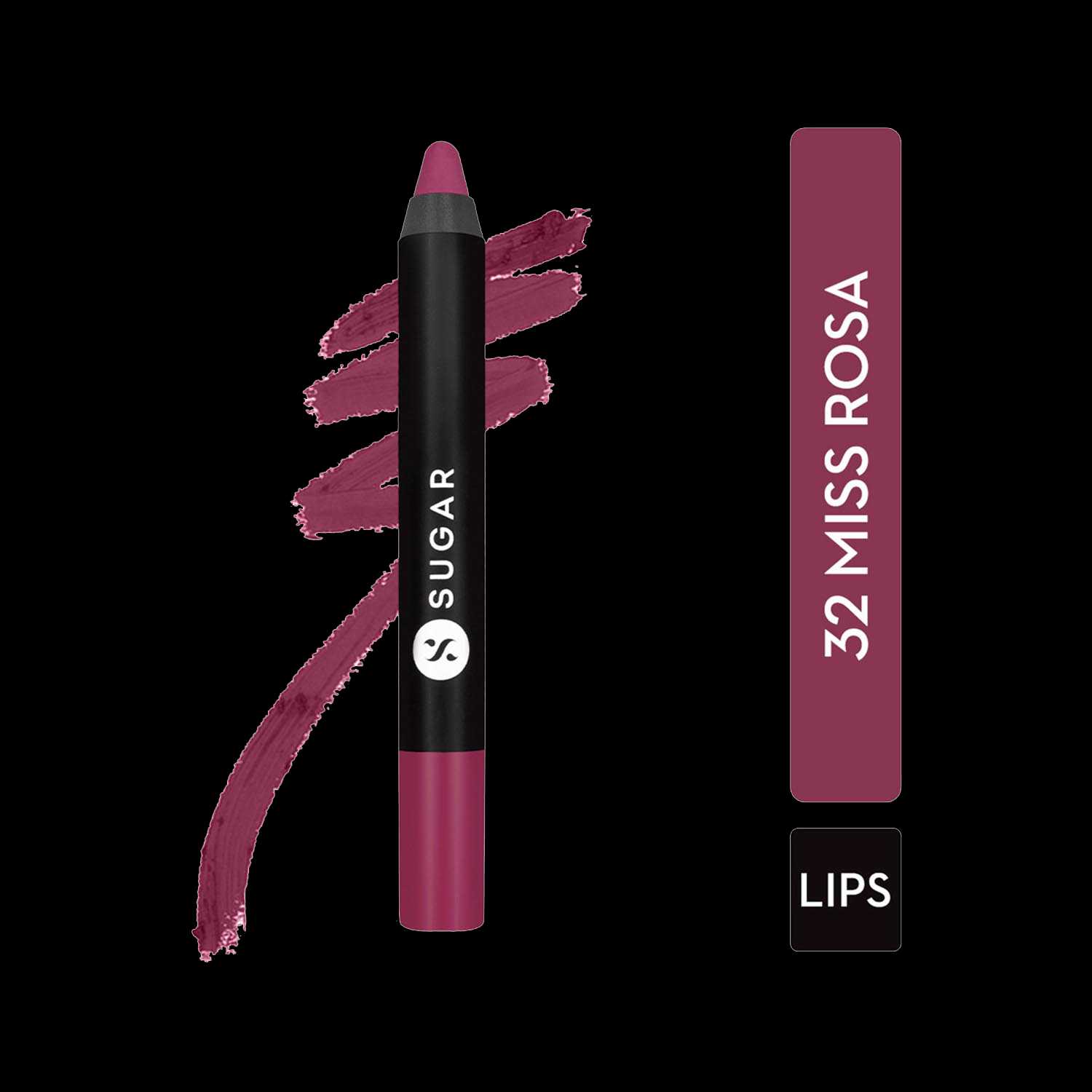 SUGAR Cosmetics | Sugar Matte As Hell Crayon Lipstick - 32 Miss Rosa (Dusky Rose) (2.8g)