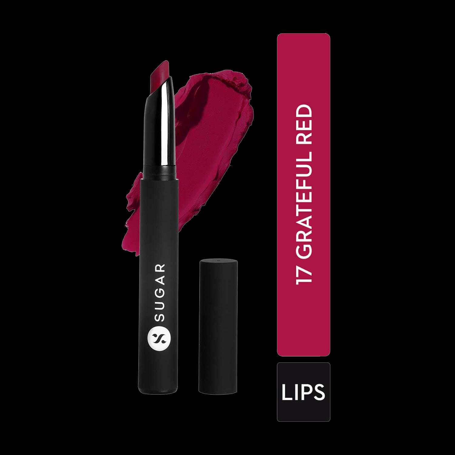 SUGAR Cosmetics | Sugar Matte Attack Transferproof Lipstick - 17 Grateful Red (Bluish Red/Cool-Toned Red) (2g)