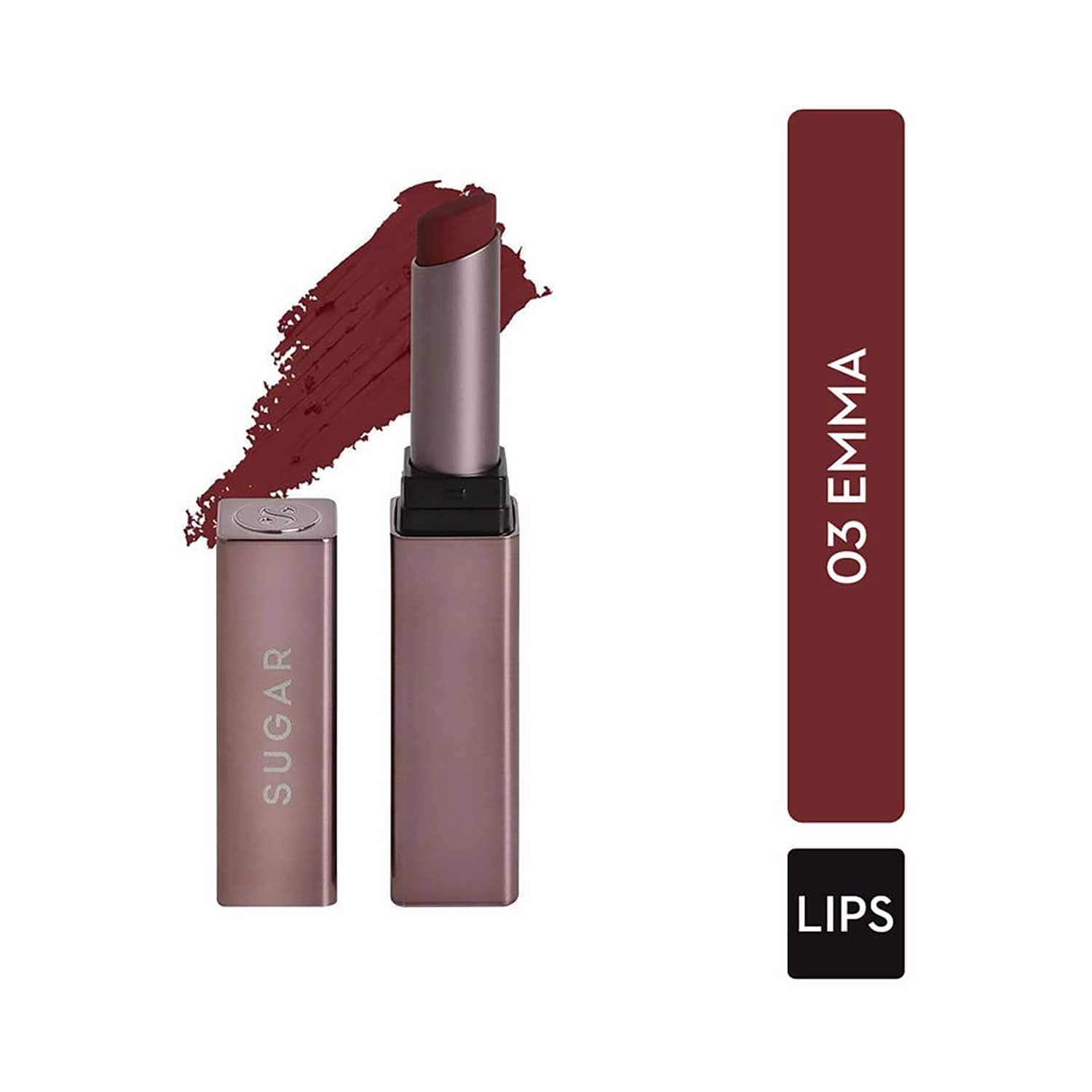 SUGAR Cosmetics | Sugar Mettle Satin Lipstick - 03 Emma (Reddish Brown) (2.2g)