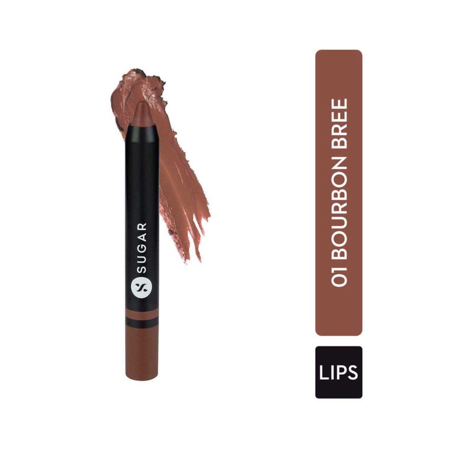 SUGAR Cosmetics | Sugar Plush Crush Creme Crayon Lipstick - 01 Bourbon Bree (Peach Brown) (1.8g)