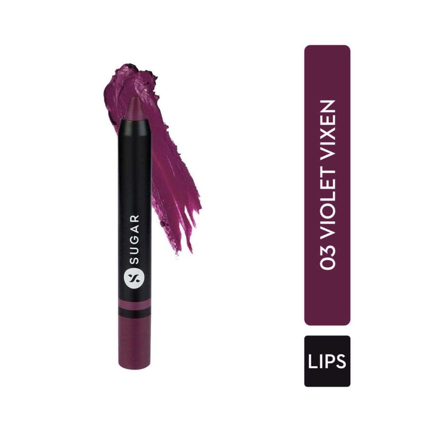 SUGAR Cosmetics | Sugar Plush Crush Creme Crayon Lipstick - 03 Violet Vixen (Warm Purple with hints of pink) (1.8g)